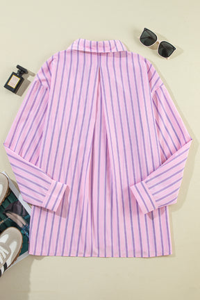 Pink Casual Stripe Chest Pocket Shirt-True and Wild