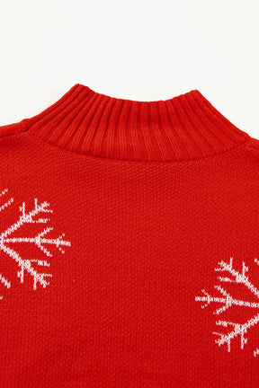 Fiery Red Christmas Snow Printed High Neck Sweater-True and Wild