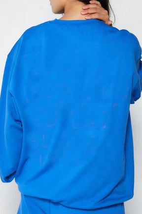 Sky Blue Plain Round Neck Loose Fit Sweatshirt