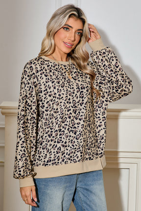 Parchment Leopard Print Crew Neck Sweatshirt-True and Wild