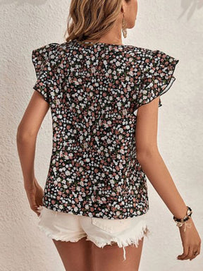 Ditsy Floral Round Neck Cap Sleeve Top-True and Wild