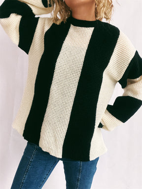 Color Block Round Neck Long Sleeve Sweater-True and Wild