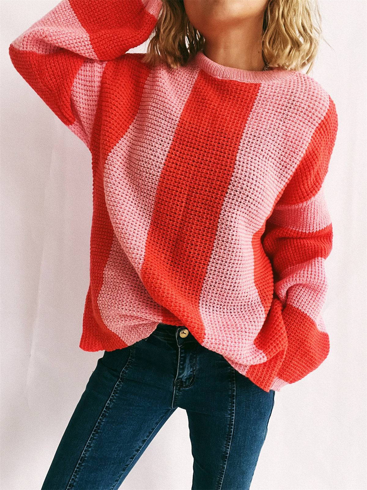 Color Block Round Neck Long Sleeve Sweater-True and Wild