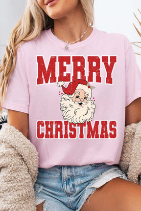 Pink MERRY CHRISTMAS Santa Claus Printed Round Neck T Shirt-True and Wild