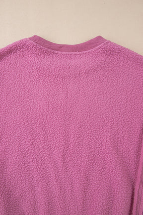 Bright Pink Sherpa Seamed Drop Shoulder Oversized Sweatshirt-True and Wild