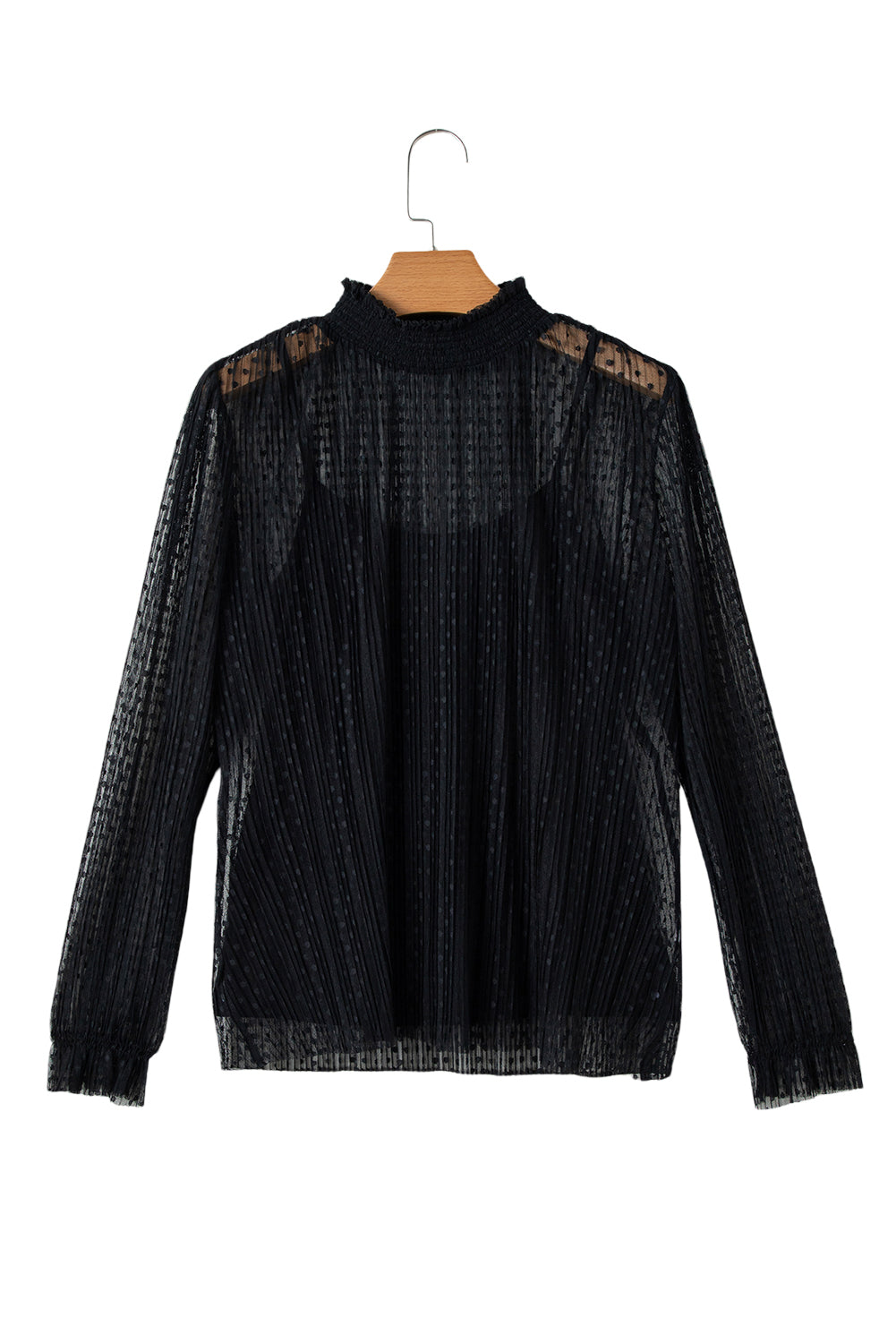 Black Dotty Lace Long Sleeve Mock Neck Sheer Top-True and Wild