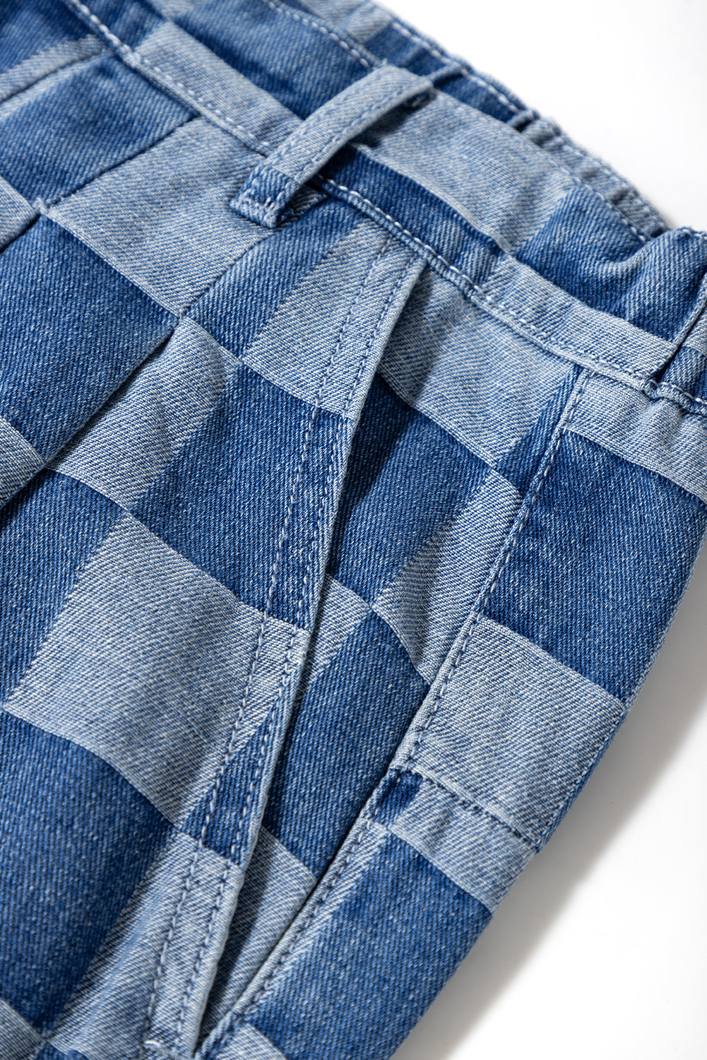 Dusk Blue Plus Size Checkered Seamed High Waist Wide Leg Jeans-True and Wild