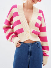 Striped Button Down Drop Shoulder Cardigan