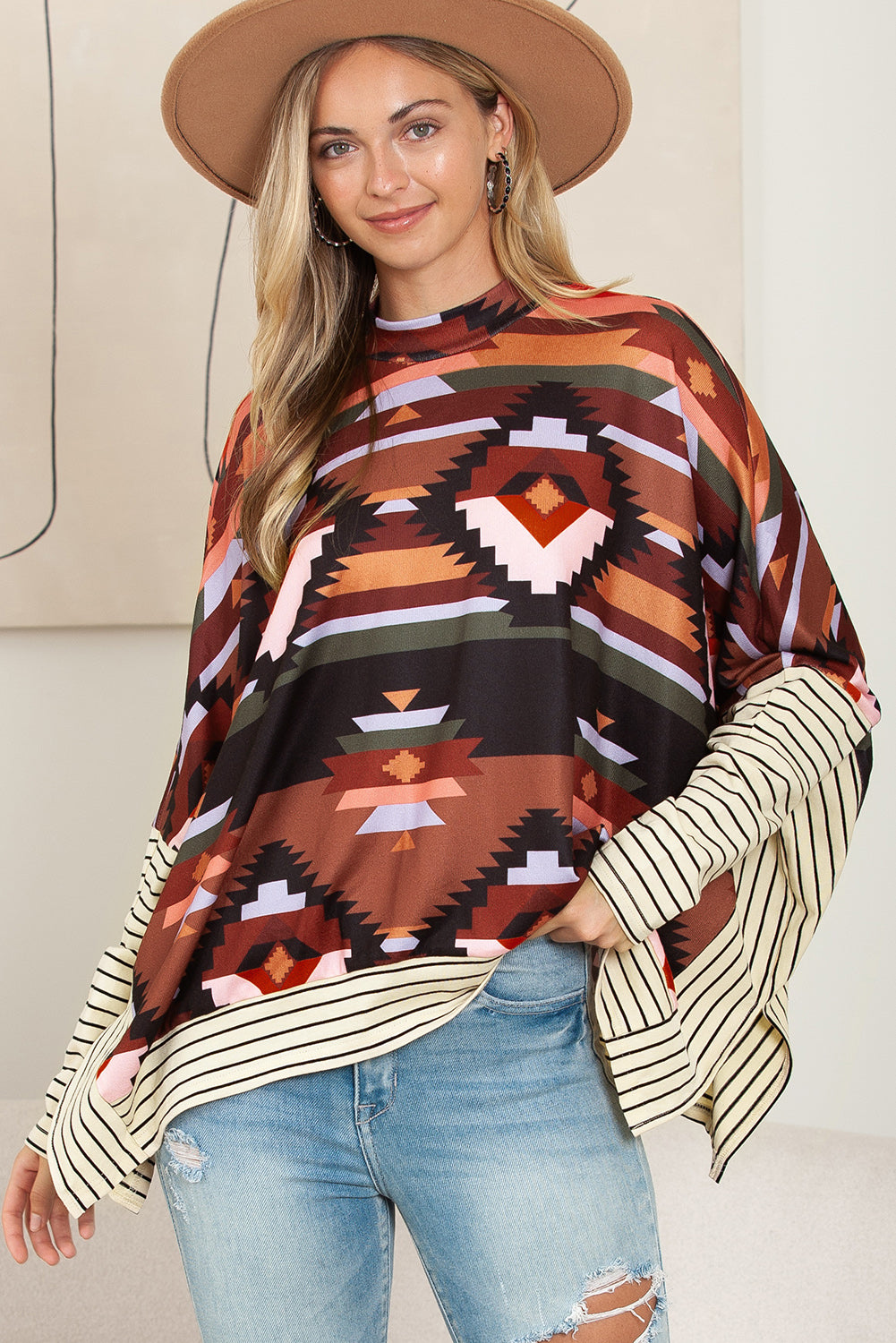 Multicolor Geometric Pattern Striped Long Sleeve Top-True and Wild