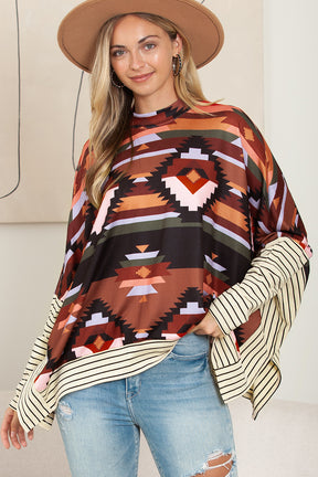 Multicolor Geometric Pattern Striped Long Sleeve Top-True and Wild