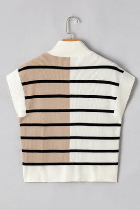 Sky Blue Stripe Quarter Zip Collar Knit Vest