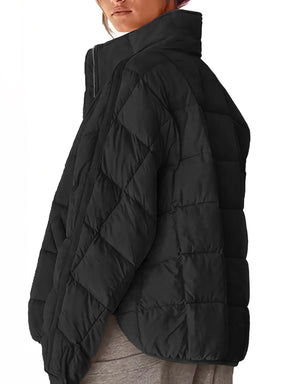 Pocketed Plaid Quilted Zip Up Winter Coat-True and Wild