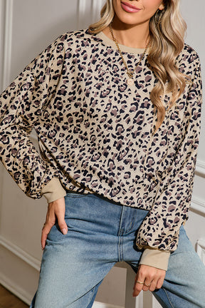 Parchment Leopard Print Crew Neck Sweatshirt-True and Wild