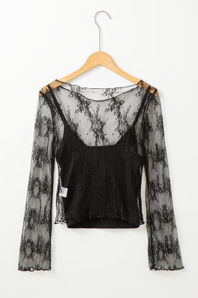 Black Mesh Crochet Splicing Slim Fit Long Sleeve Blouse-True and Wild