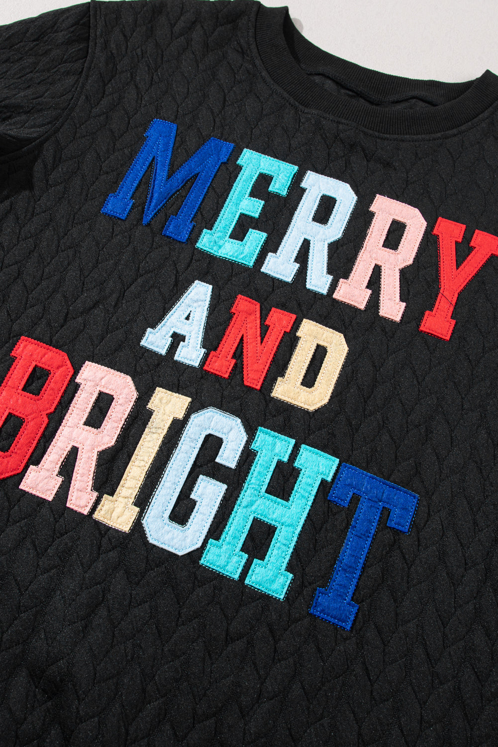 Black Merry and Bright Quilted Sweatshirt-True and Wild