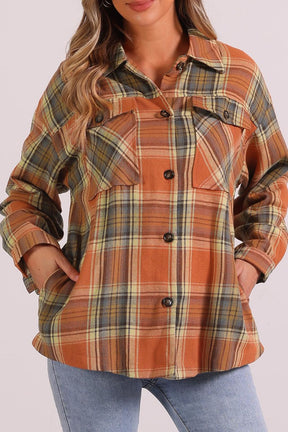 Plaid Collared Neck Long Sleeve Shirt With Chest Pockets