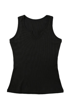 Black Slim Fit Sleeveless Stretchy Ribbed Tank Top-True and Wild