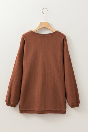 Chestnut Plain Drop Sleeve Crinkle Rib Oversized Sweatshirt-True and Wild