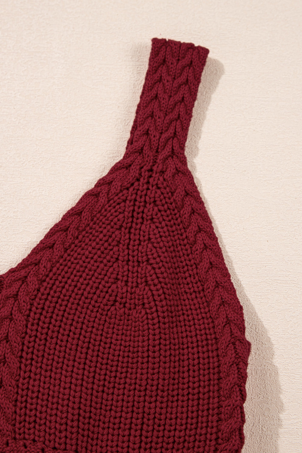 Burgundy Slim Fit V Neck Cable Knit Pointelle Camisole-True and Wild