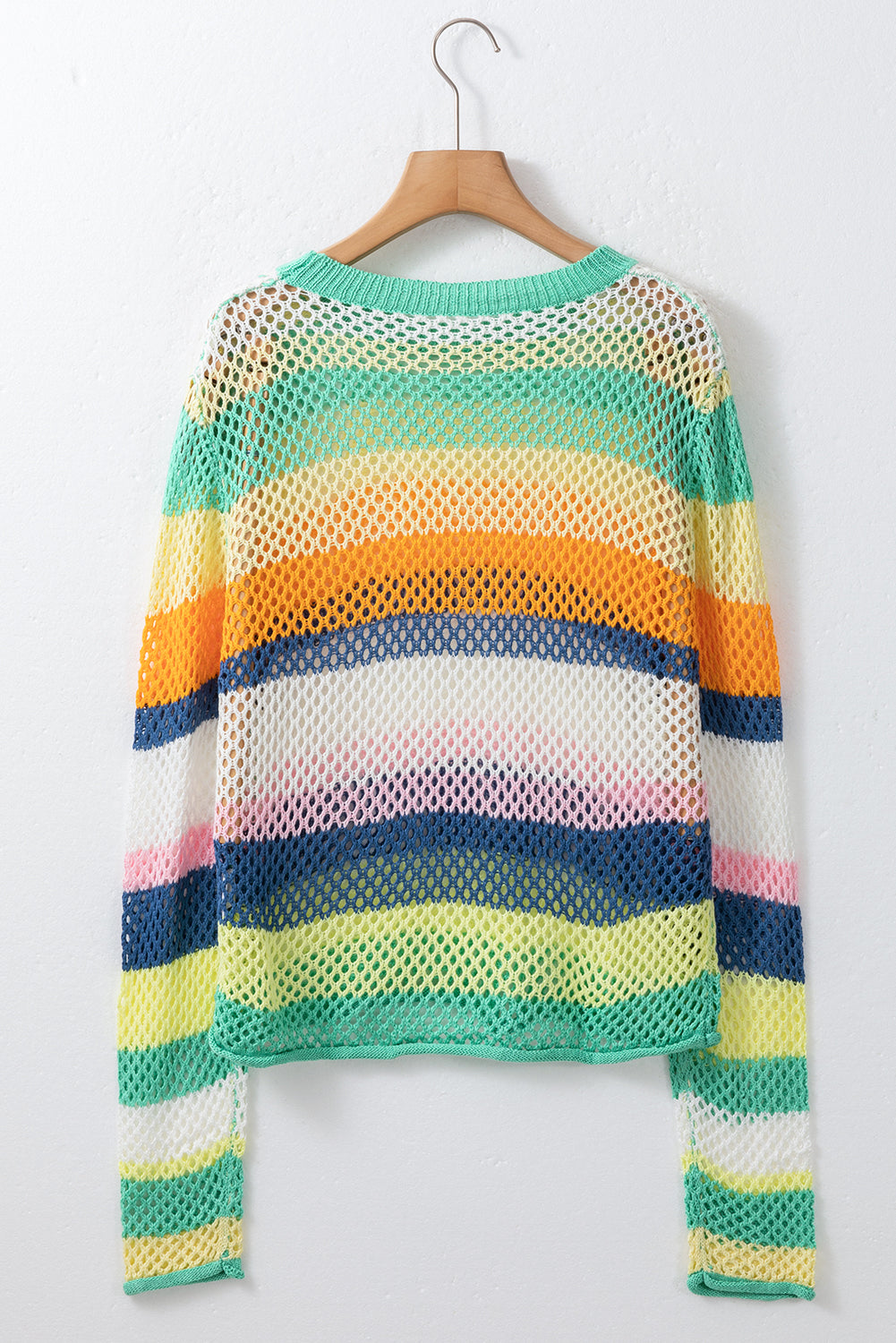 Rose Red Colorblock Striped Hollow Knitted Top-True and Wild