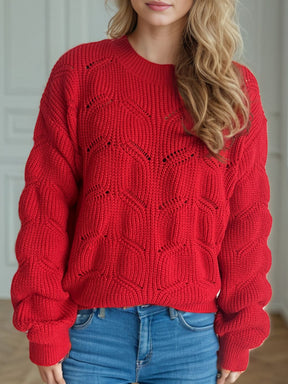 Openwork Round Neck Dropped Shoulder Sweater