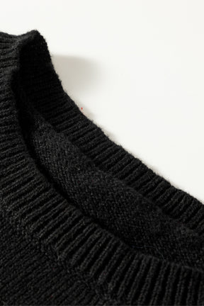 Black Holly Jolly Round Neck Casual Sweater-True and Wild