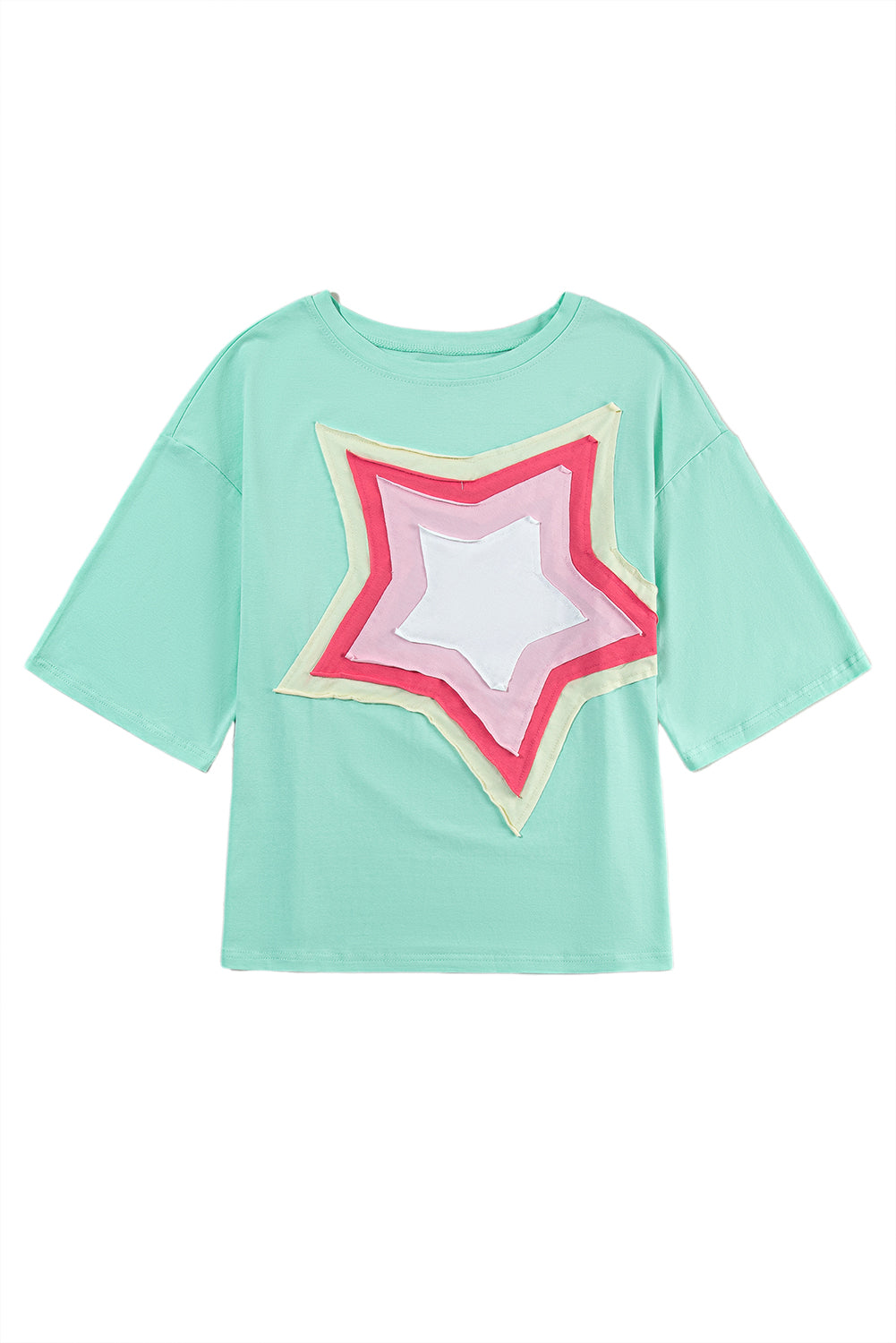 Moonlight Jade Colorblock Star Patched Half Sleeve Oversized Tee-True and Wild