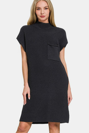 Zenana Mock Neck Short Sleeve Sweater Dress