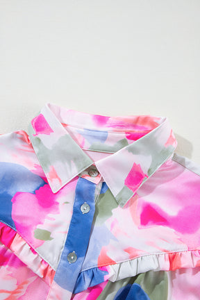 Multicolour Abstract Print Frill Detail Button Up Shirt-True and Wild