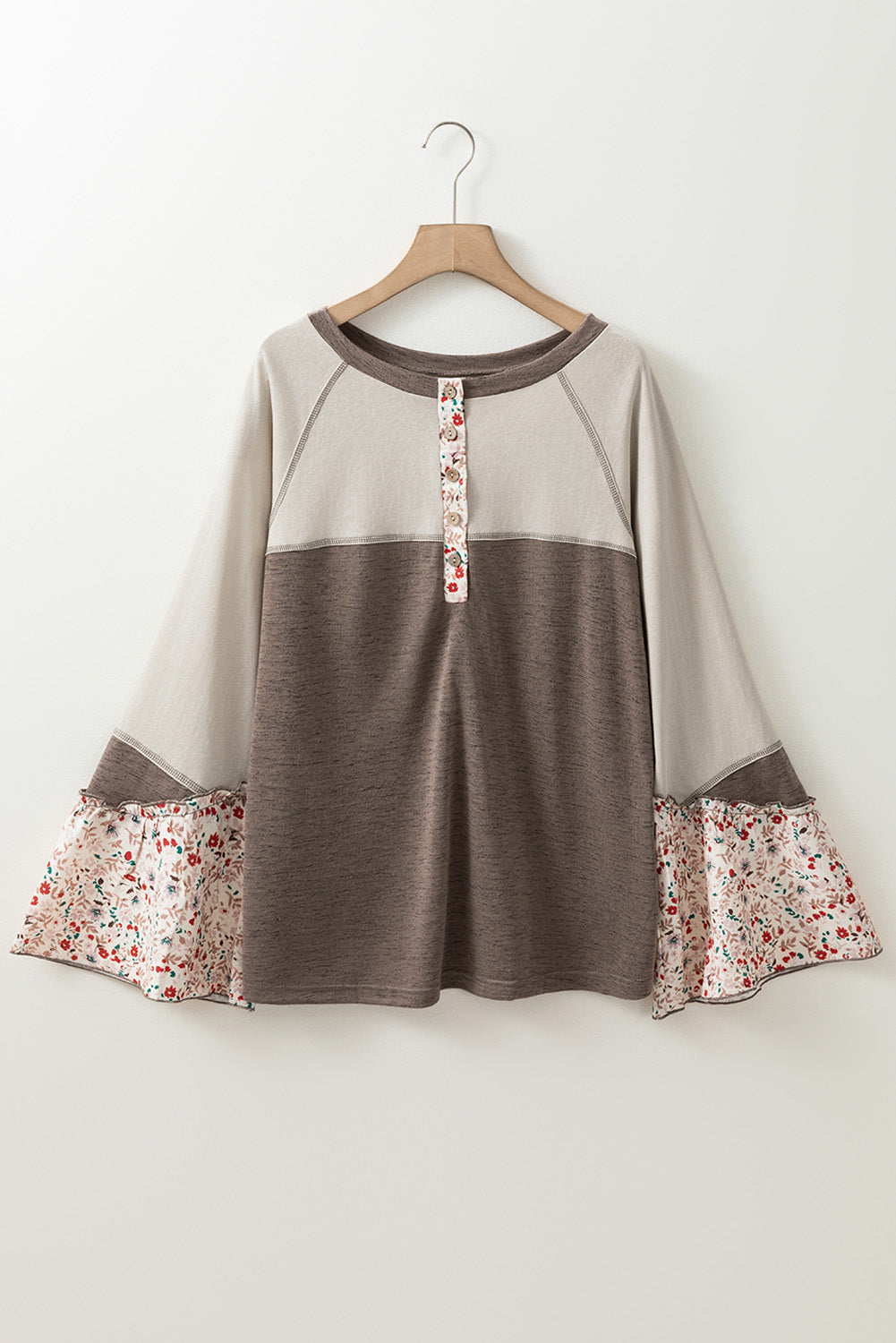 Floral Half Button Long Sleeve T-Shirt-True and Wild