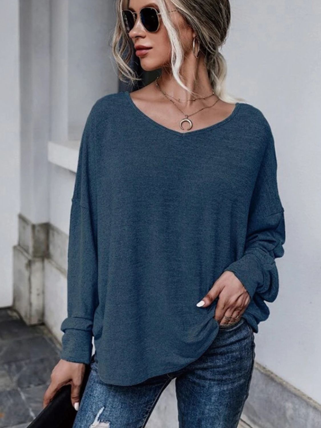 Full Size Double Tie Drop Shoulder Long Sleeve T-Shirt-True and Wild