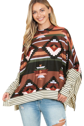 Multicolor Geometric Pattern Striped Long Sleeve Top-True and Wild