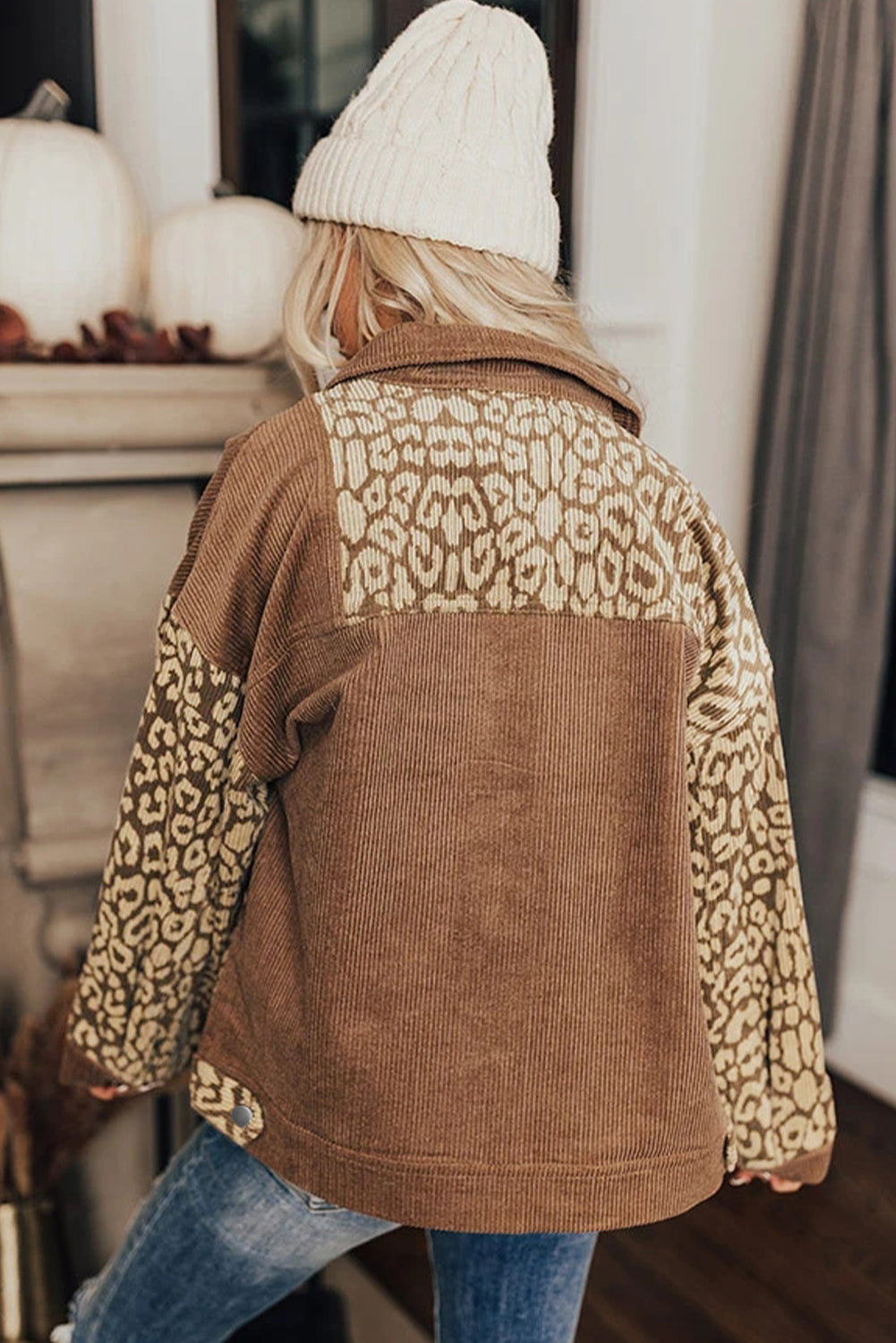 Leopard Button Up Drop Shoulder Jacket