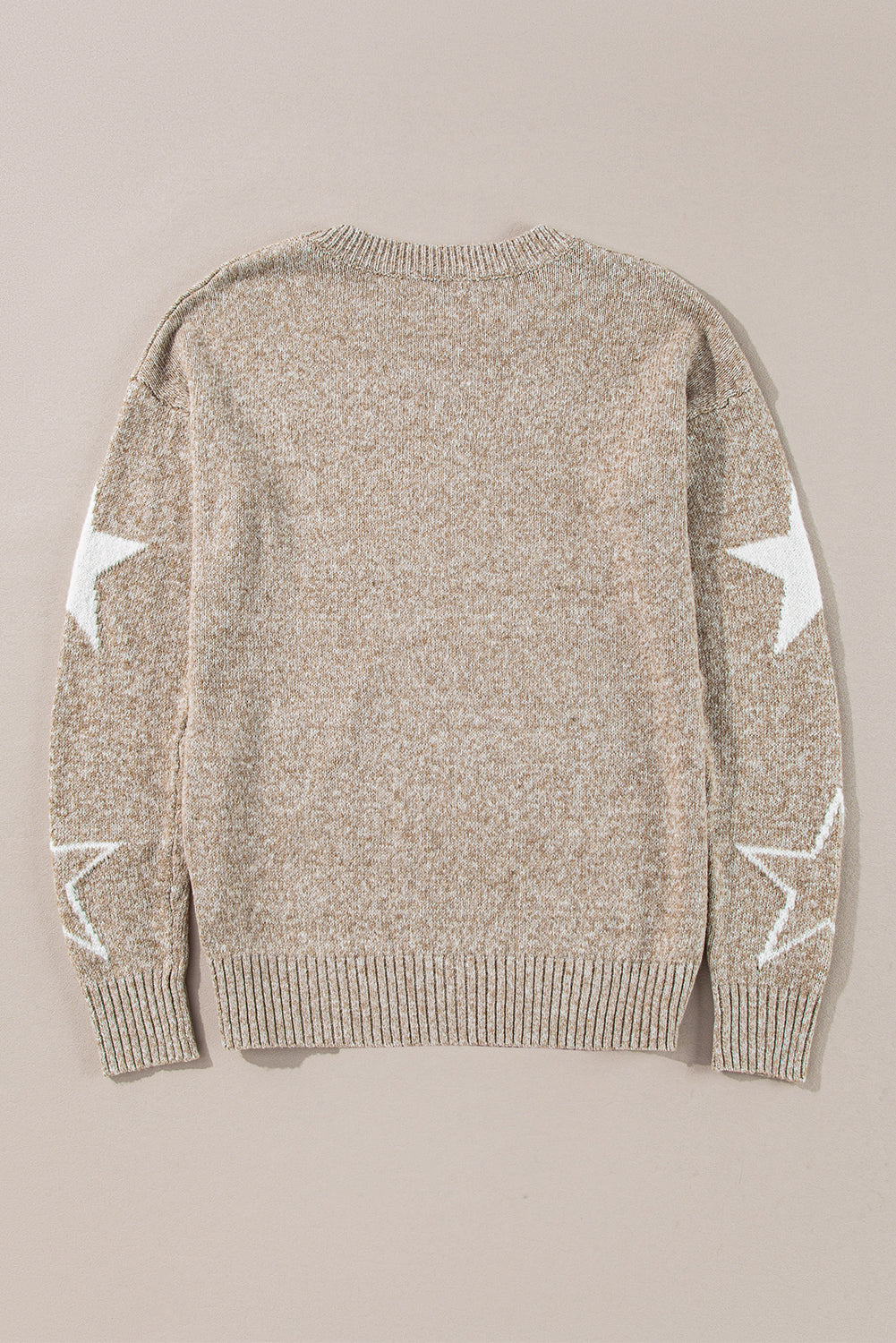 Green Star Pattern Drop Shoulder Knit Sweater