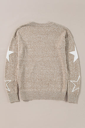 Green Star Pattern Drop Shoulder Knit Sweater