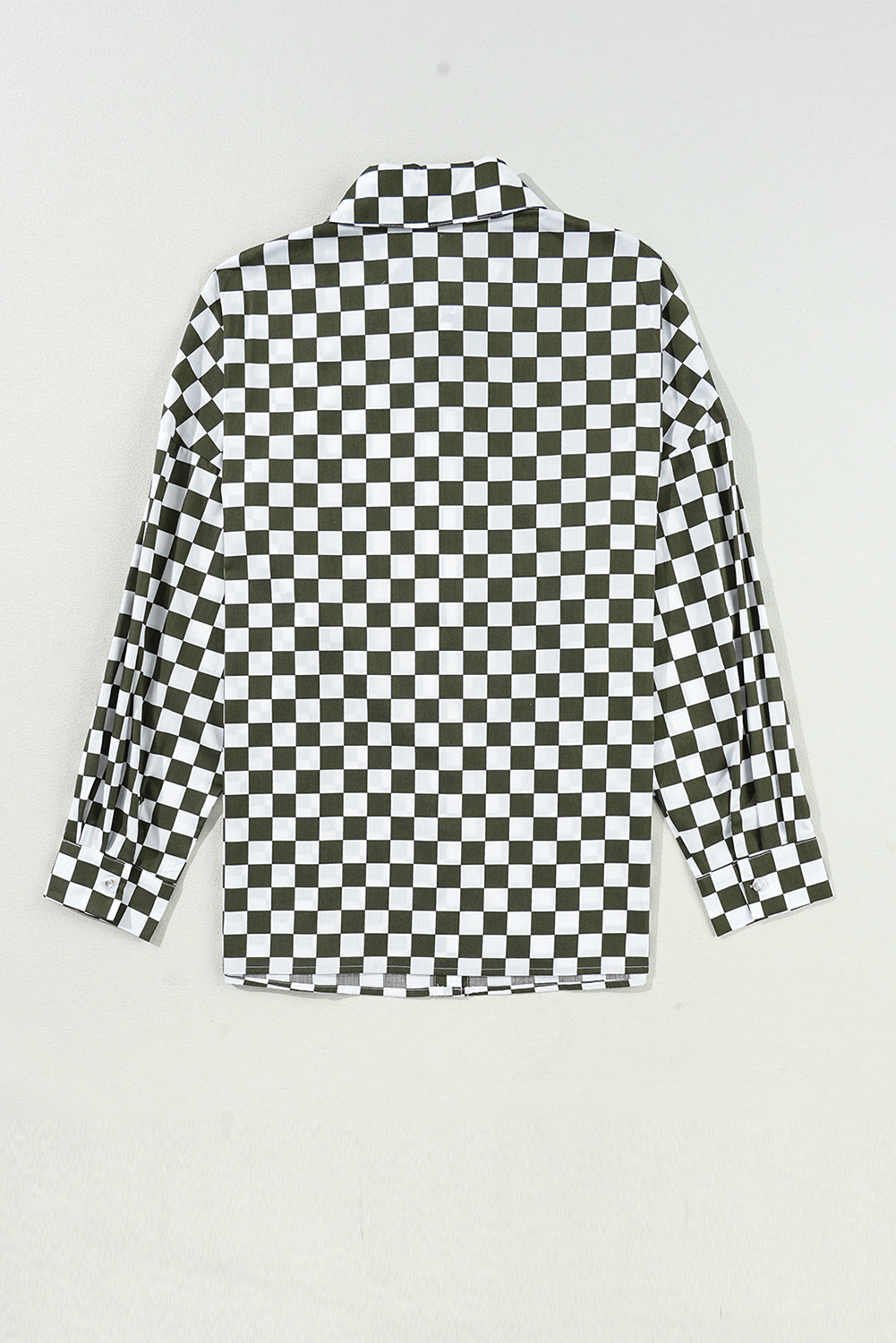 Green Checkerboard Print Drop Shoulder Loose Blouse-True and Wild