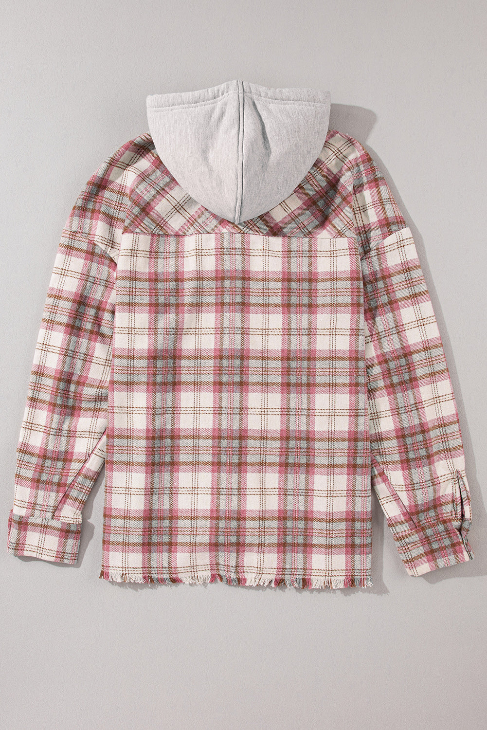 Multicolor Plaid Flap Pocket Hooded Raw Hem Shacket-True and Wild