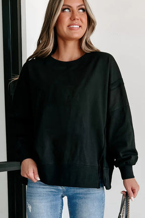 Carrot Exposed Seam Drop Shoulder Side Slit Sweatshirt-True and Wild