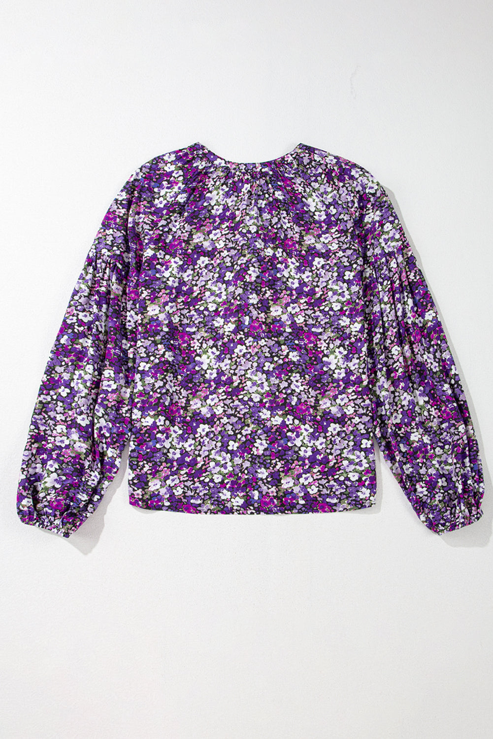 Floral Tie Neck Balloon Sleeve Blouse-True and Wild