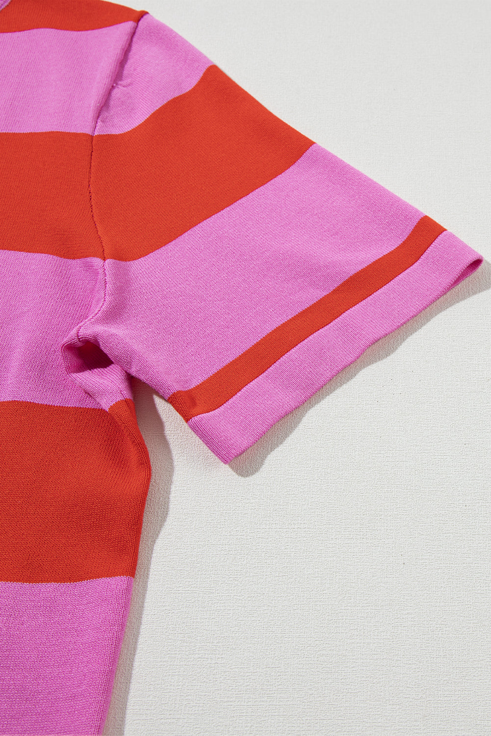 Bright Pink Colorblock Knitted Round Neck T Shirt-True and Wild