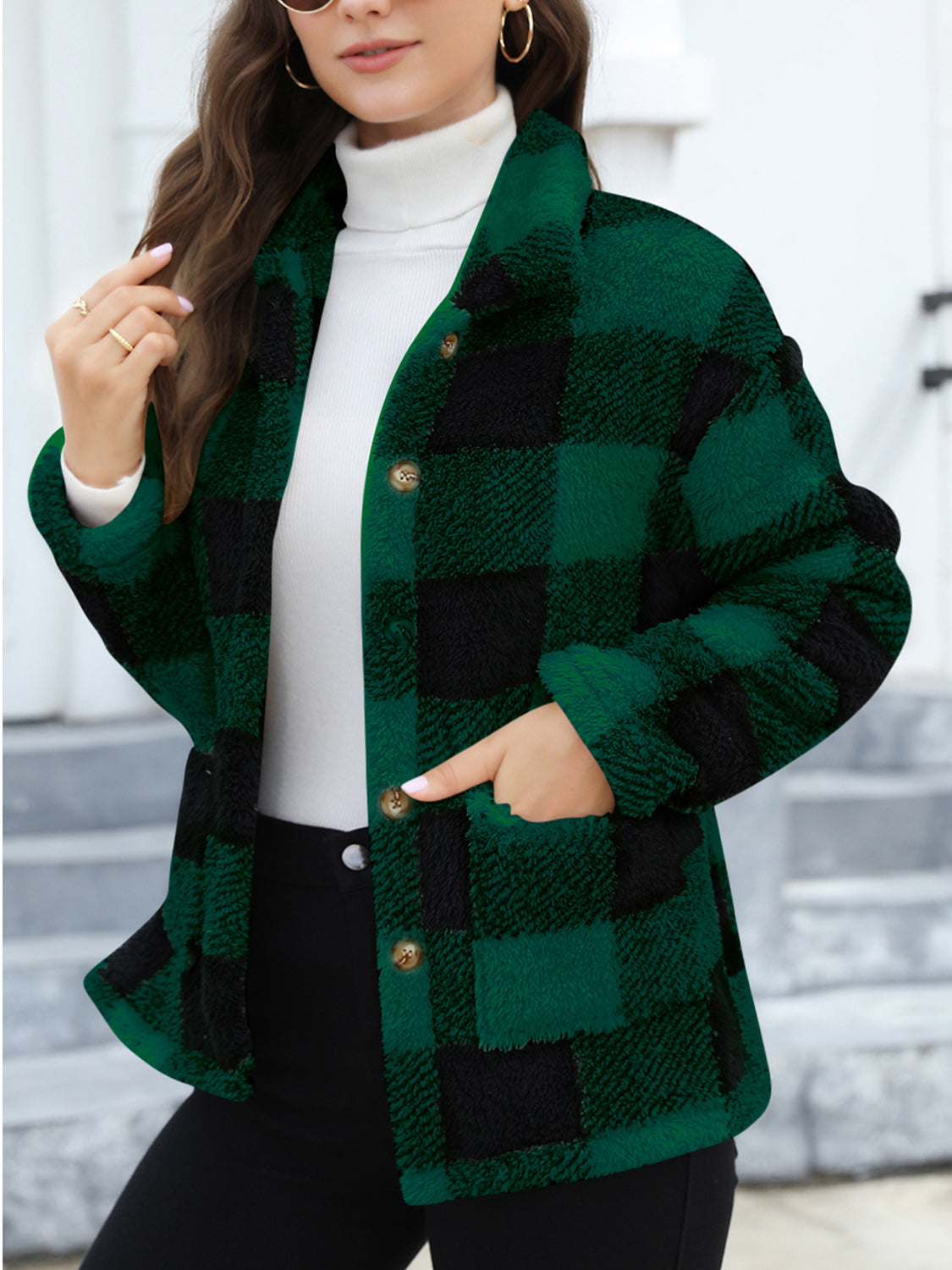 Button Up Drop Shoulder Fuzzy Jacket-True and Wild