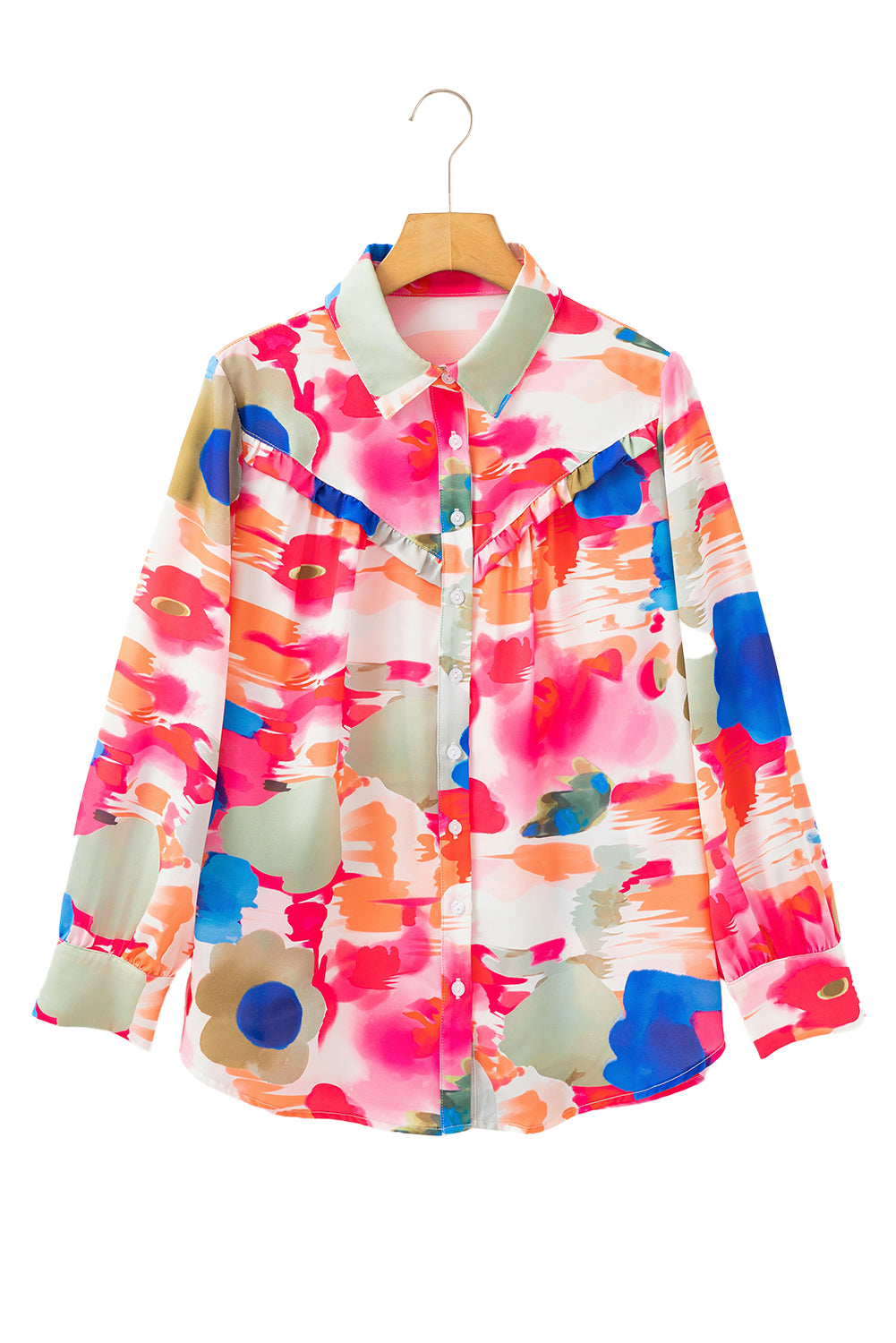 Rose Abstract Print Ruffled Puff Sleeve Shirt-True and Wild