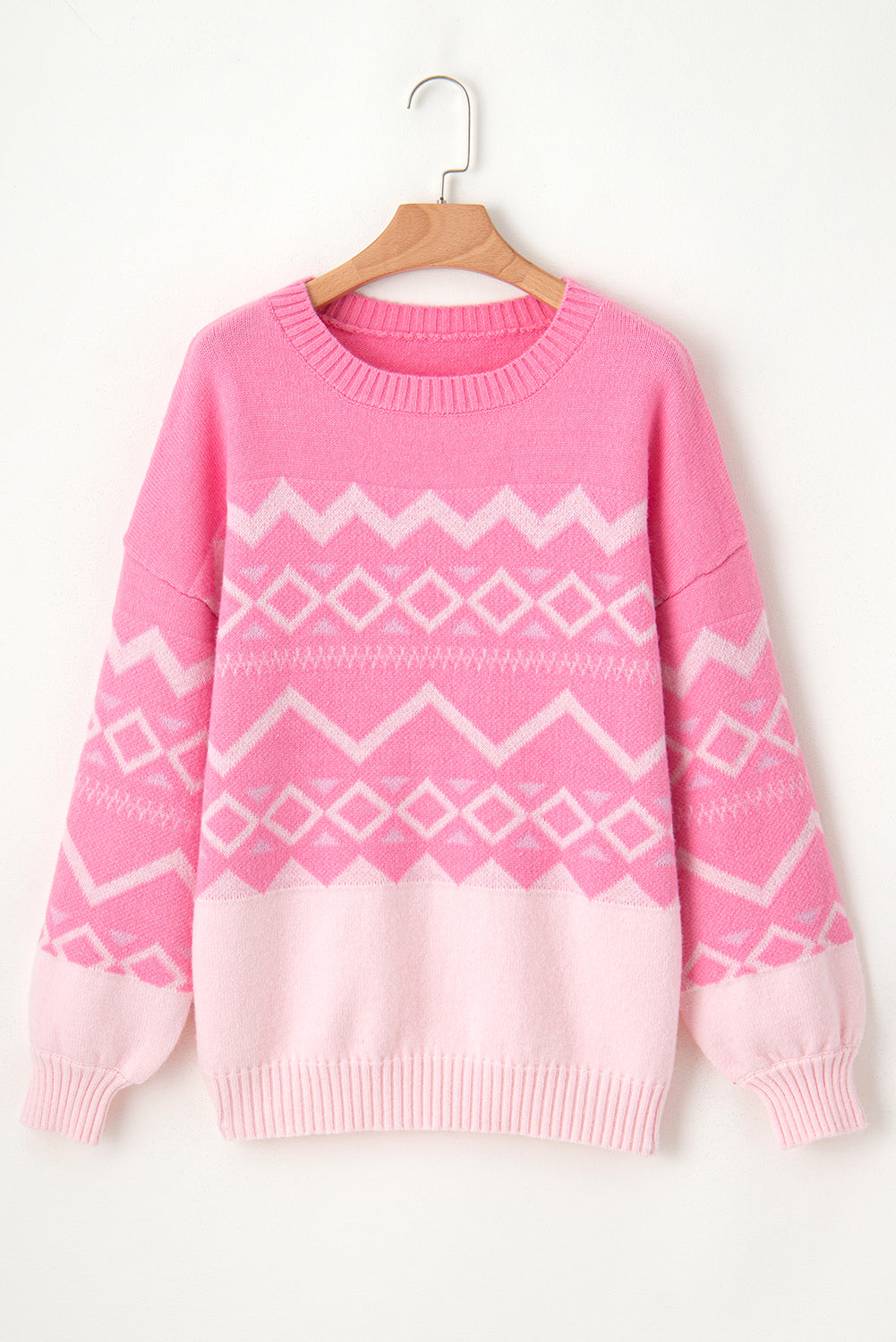 Geometric Drop Shoulder Long Sleeve Sweater-True and Wild