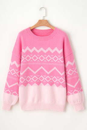 Geometric Drop Shoulder Long Sleeve Sweater-True and Wild