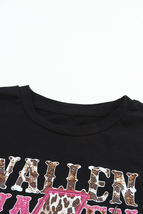 Black WALLEN Letter Print Animal Graphic Oversized Tee-True and Wild