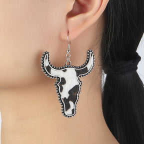 Alloy Animal Print Cow Head Earrings-True and Wild