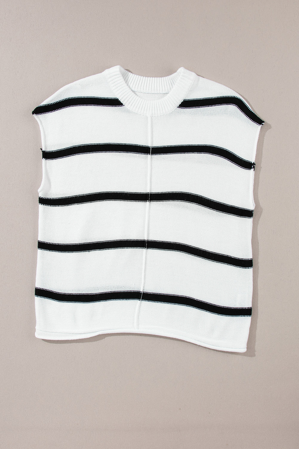 White Striped Center Seamed Short Sleeve Sweater