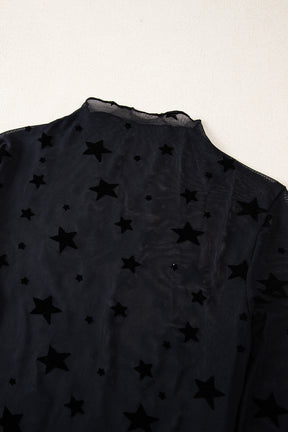 Black Star Embellished Sheer Mesh Top-True and Wild