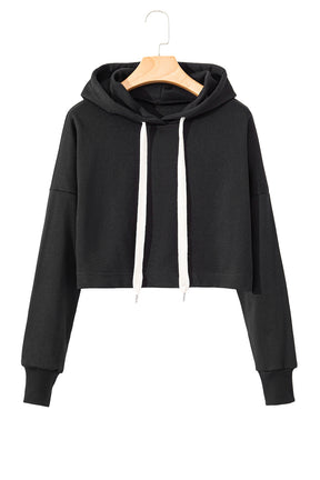 Sachet Pink Drop Shoulder Drawstring Cropped Hoodie