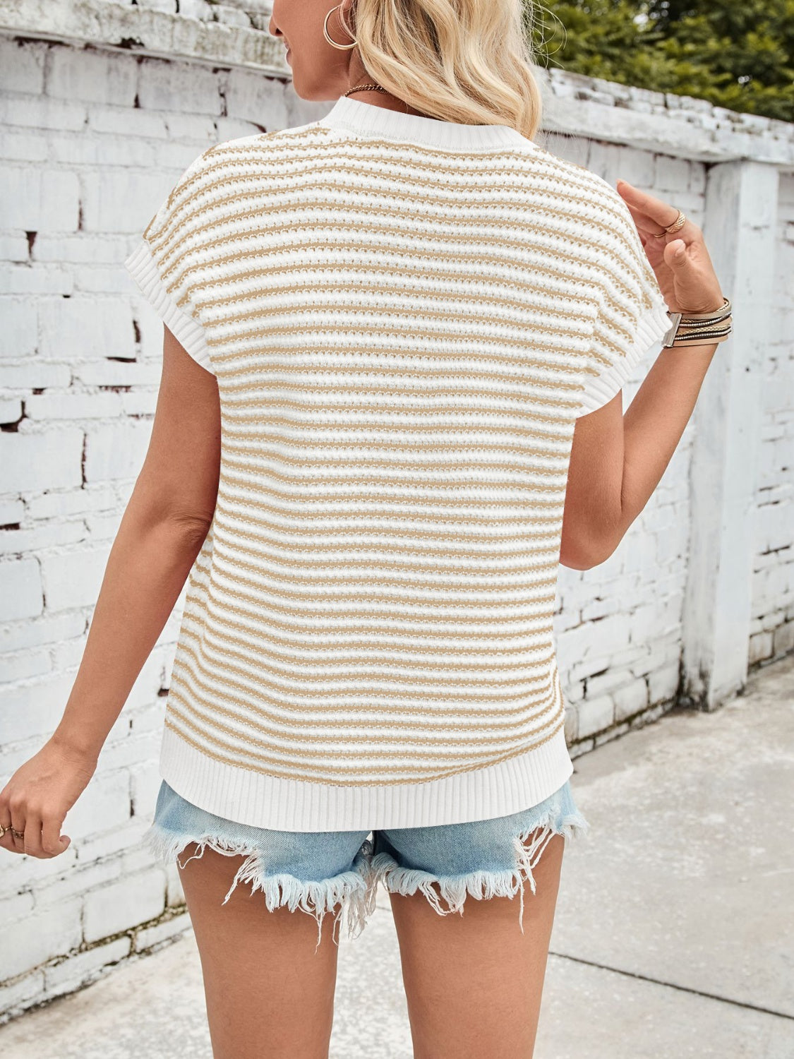 Lovelet Striped Round Neck Cap Sleeve Sweater-True and Wild